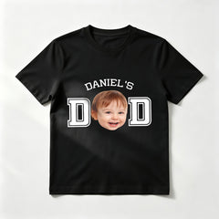 Custom Kid's Face "DAD" T-Shirt – Personalized T-Shirt with Kid's Face Cut-Out and Varsity DAD Letters – Unique DIY Father's Day Gag Gift