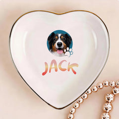 Custom Pet Photo with name in Gradient Finish Personalized Heart-Shaped Jewelry Tray