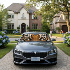 Personalized Tiger Eyes Realistic Fur Texture Car Sunshade - Custom Name Plate Automotive Decor
