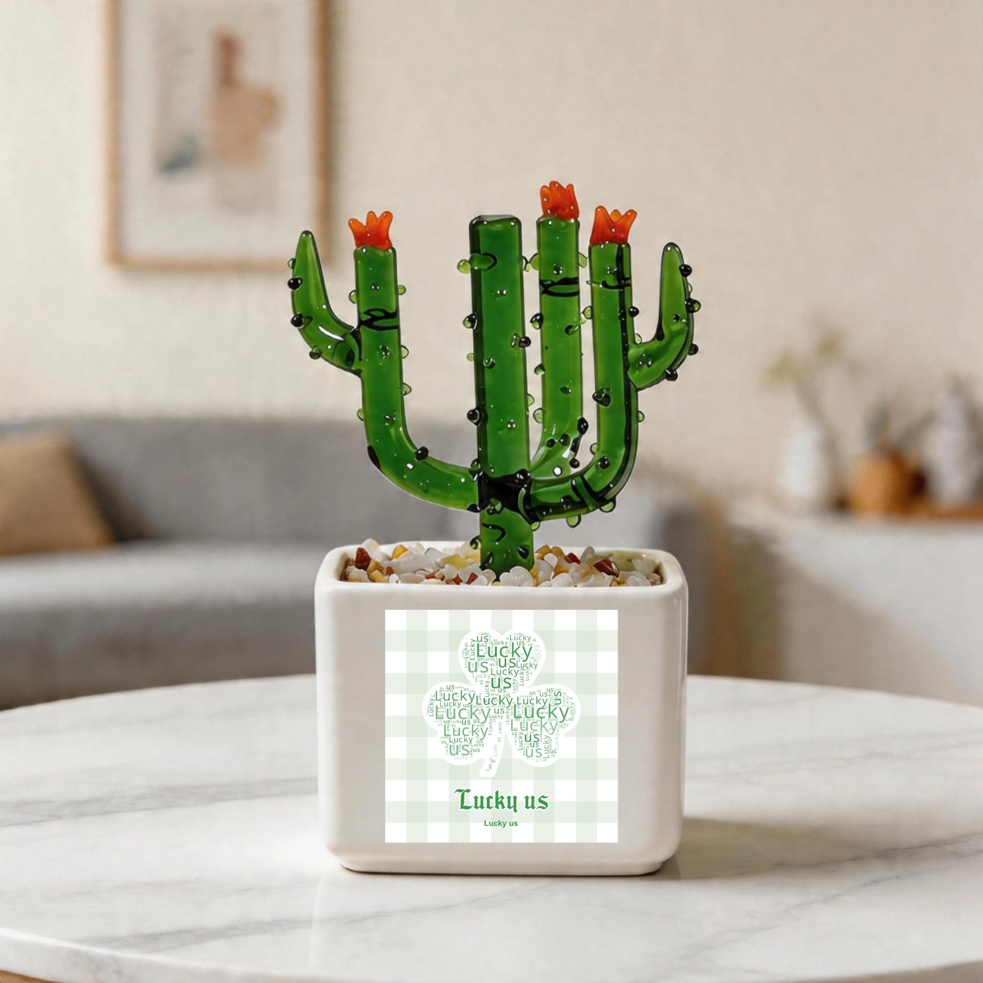 Customized Lucky us Crystal Glass Cactus Ornament