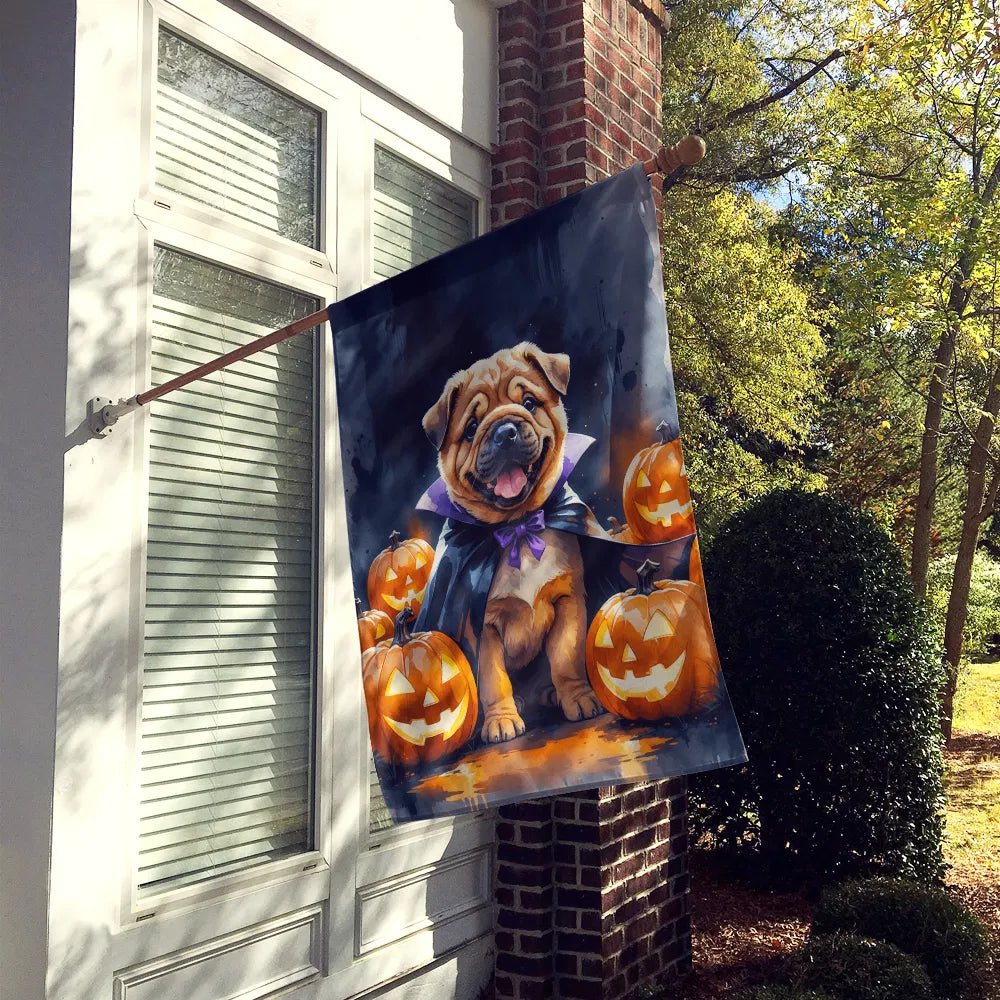shar pei puppy halloween house flag - product photo 2 of 8