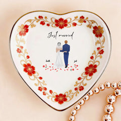 Custom  Photo Ceramic Trinket Tray with Elegant Red Floral Vine Border-Just marr