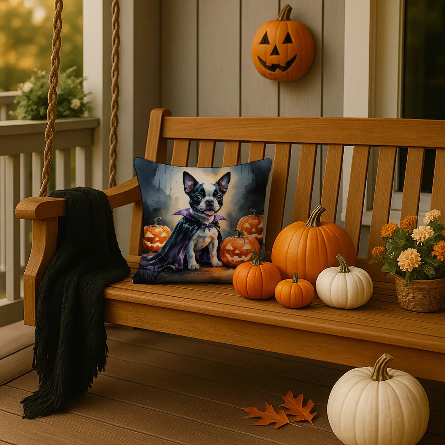 boston terrier halloween throw pillow with insert - product photo 2 of 8