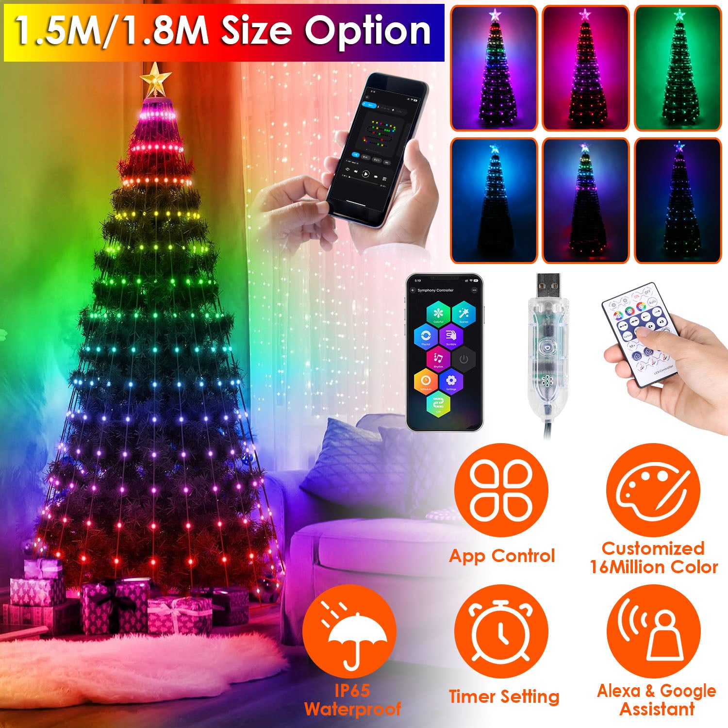 4.9FT 166Pcs LED Lights Collapsible Christmas Tree Light with Remote A