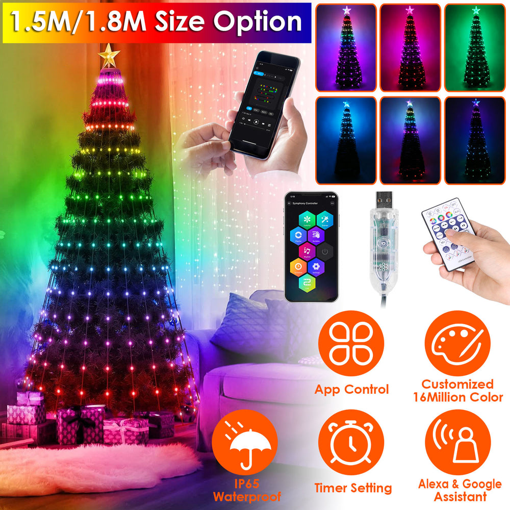 4.9FT 166Pcs LED Lights Collapsible Christmas Tree Light with Remote A
