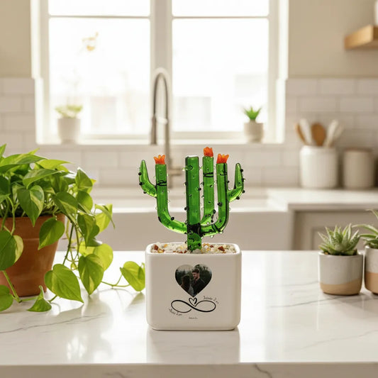 Customized Infinite Love Crystal Glass Cactus Ornament
