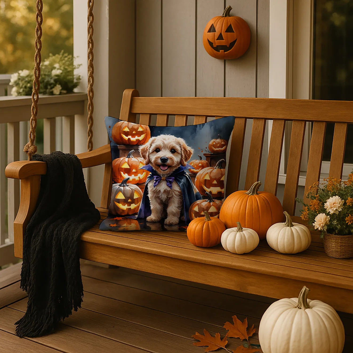 labradoodle puppy halloween throw pillow with insert - product photo 4 of 8
