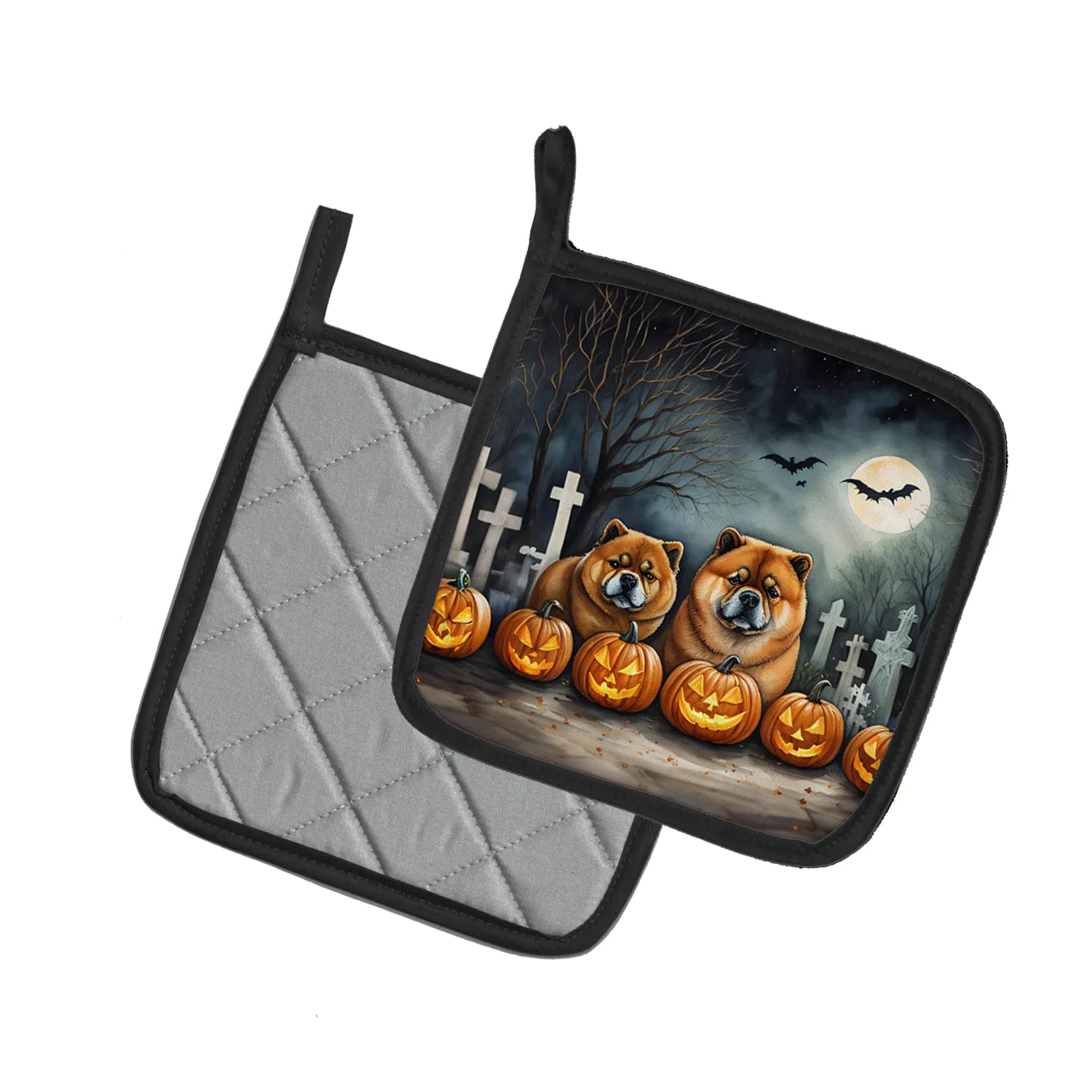 pair of chow chow halloween printed quilted pot holders, 7.5 inch - product photo 2 of 8