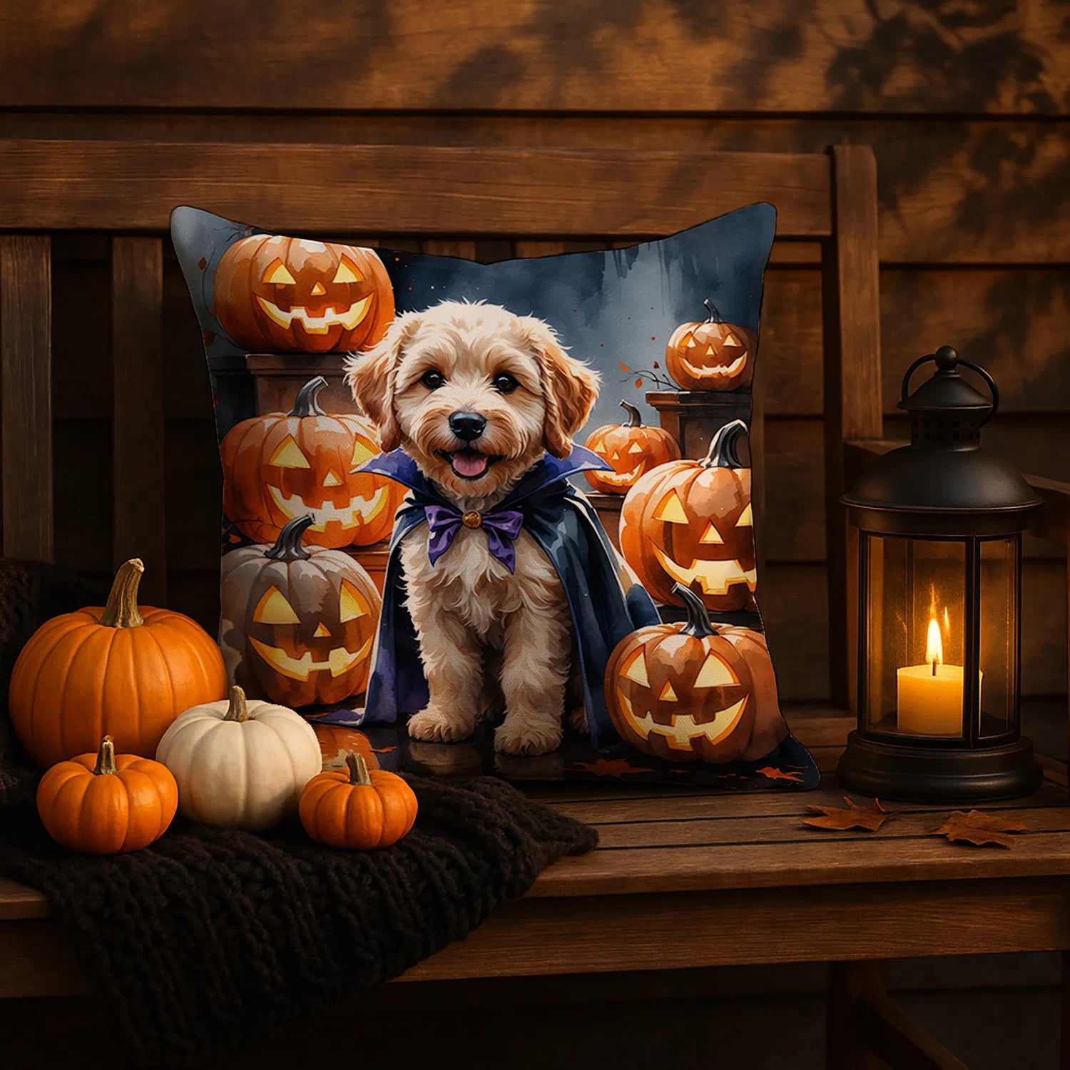 labradoodle puppy halloween throw pillow with insert - product photo 5 of 8