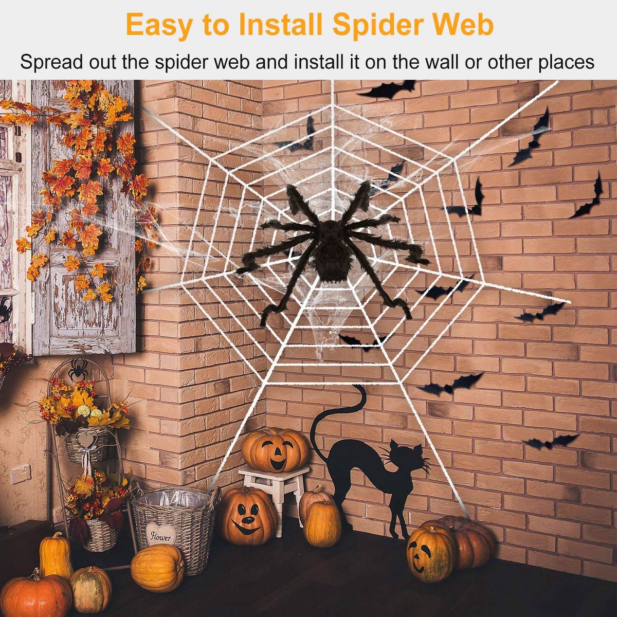 49 inch bendable black spider with a 126 inch stretch web - product photo 3 of 10