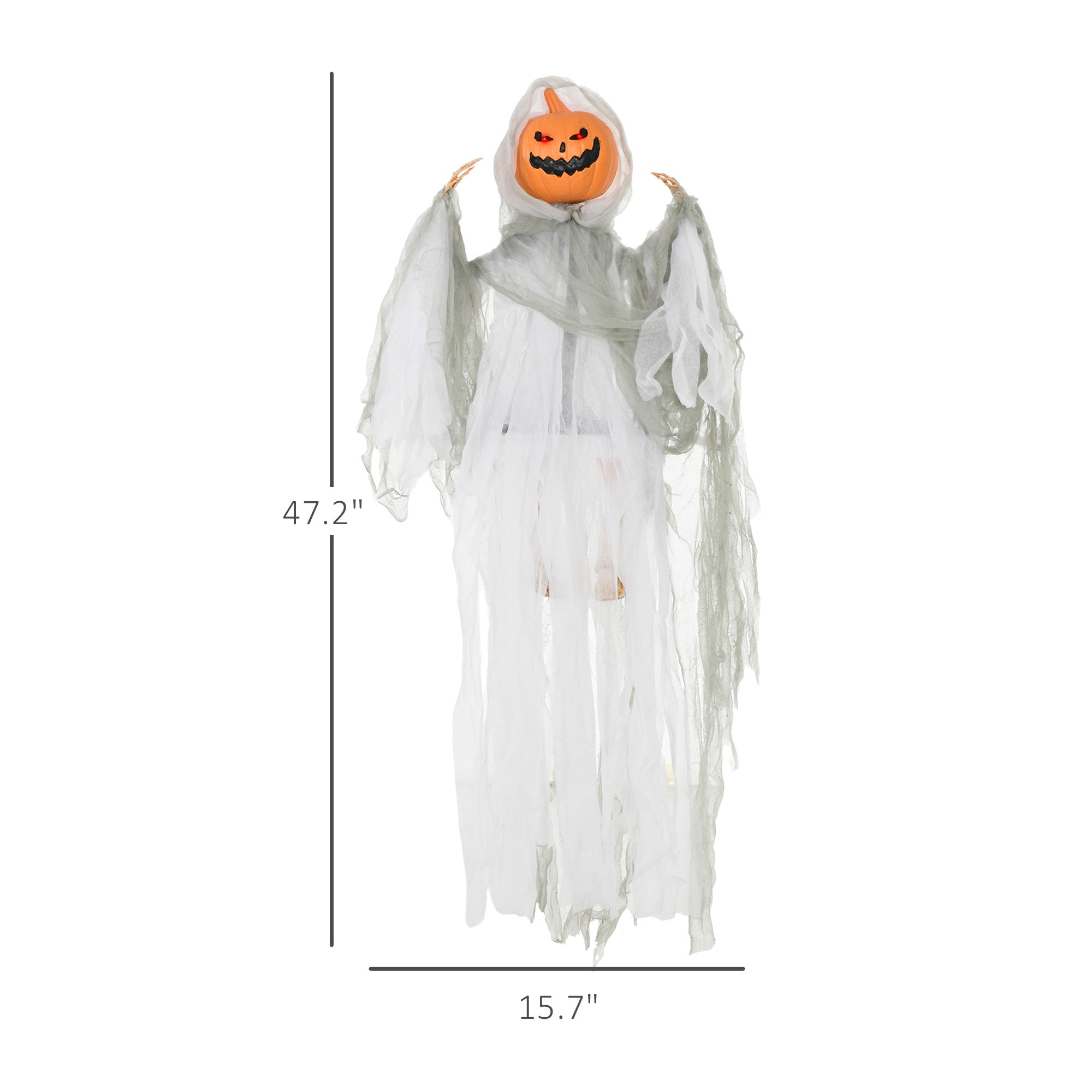 47 inch hanging pumpkin ghost, sound activated with glowing red eyes - product photo 5 of 7