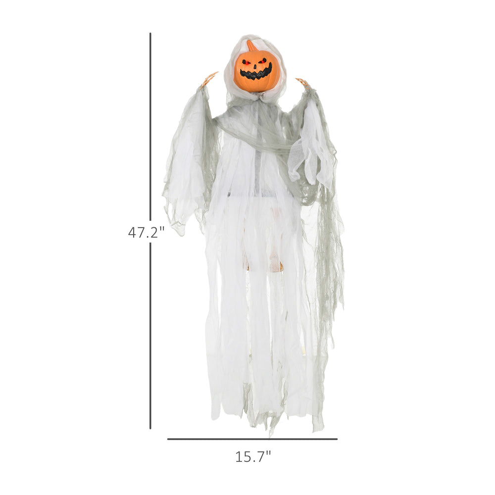 47 inch hanging pumpkin ghost, sound activated with glowing red eyes - product photo 5 of 7