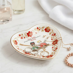 Custom  Photo Ceramic Trinket Tray with Elegant Red Floral Vine Border-Dear Santa
