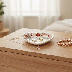 Custom  Photo Ceramic Trinket Tray with Elegant Red Floral Vine Border-Just marr