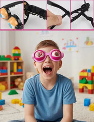 Four pairs of funny prop glasses flat lay
