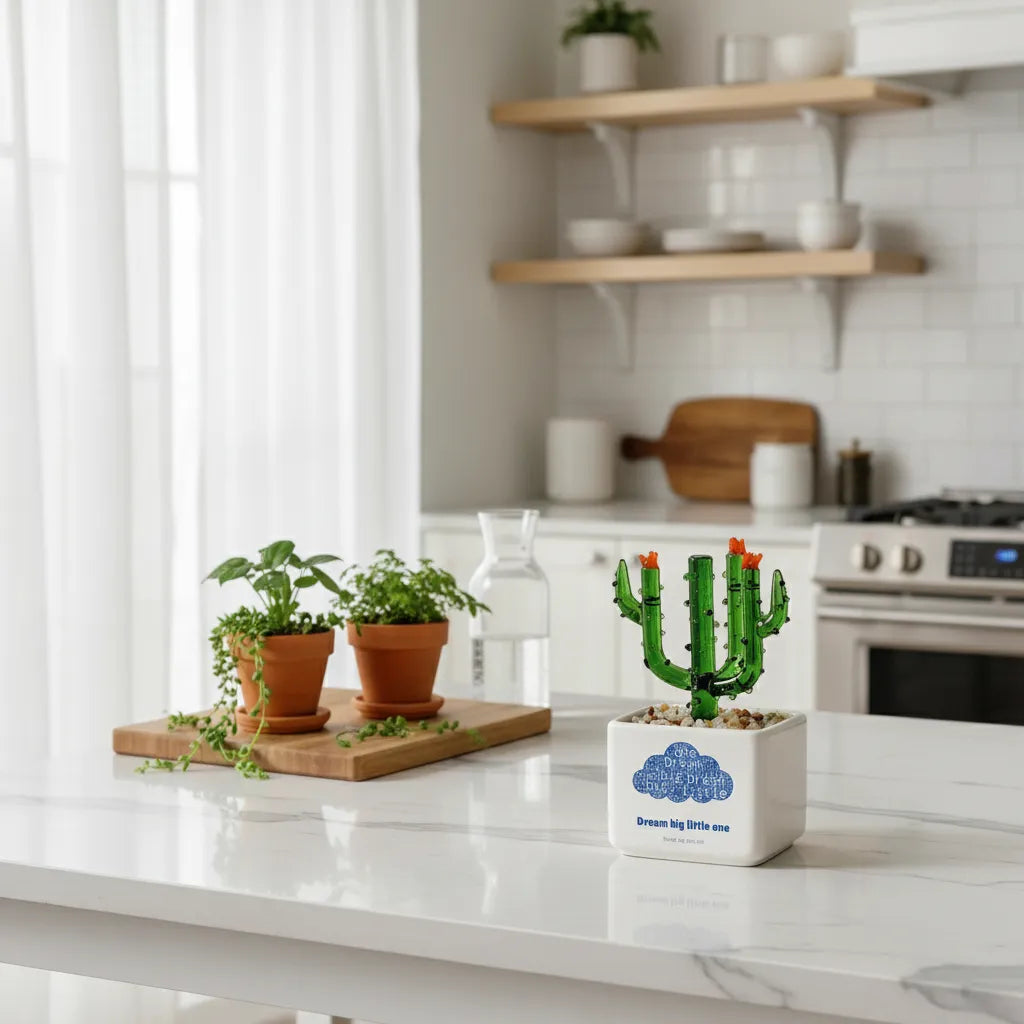 Customized Dream big little one Crystal Glass Cactus Ornament