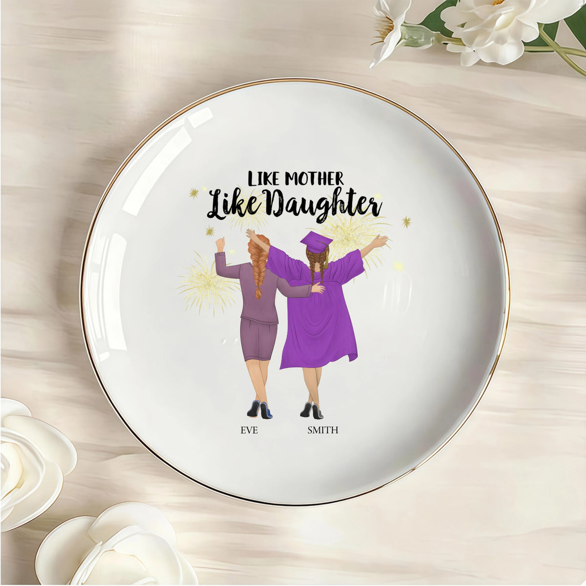 Custom Like mother，Like daughter Personalized Round Jewelry Dish