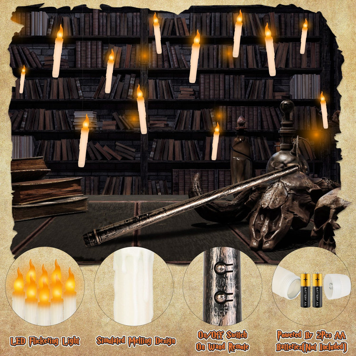 12 flameless floating candles with a magic wand remote - product photo 6 of 10