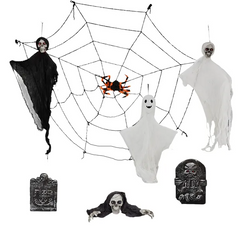8 piece hanging ghost and cobweb set - product photo 3 of 6
