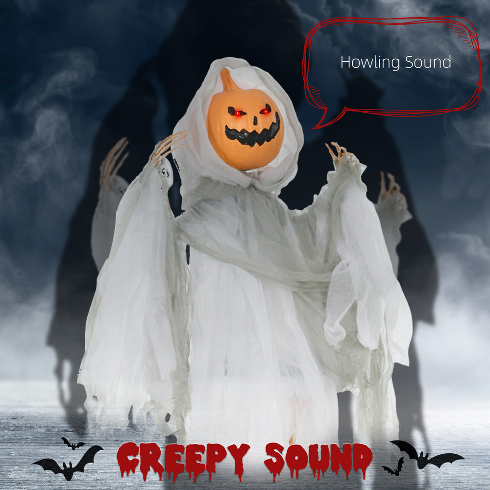 47 inch hanging pumpkin ghost, sound activated with glowing red eyes - product photo 4 of 7