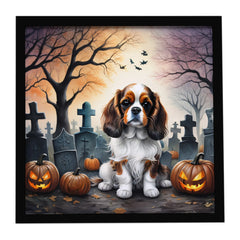 cavalier spaniel halloween framed metal print 8 x 8 Inch