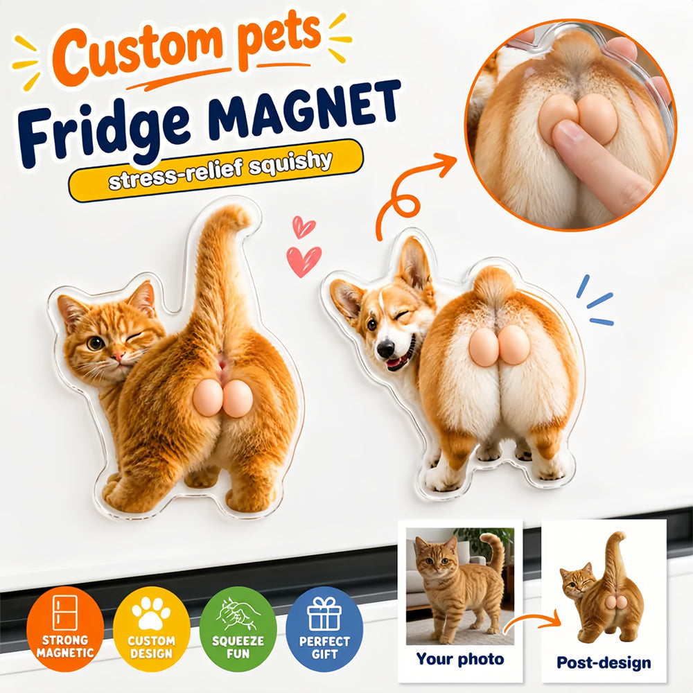 Custom Pet Booty-up Balls Squishy Magnet – Personalized Cat & Dog Balls Memorial Stress Relief Magnet with Magnetic & Adhesive Mount