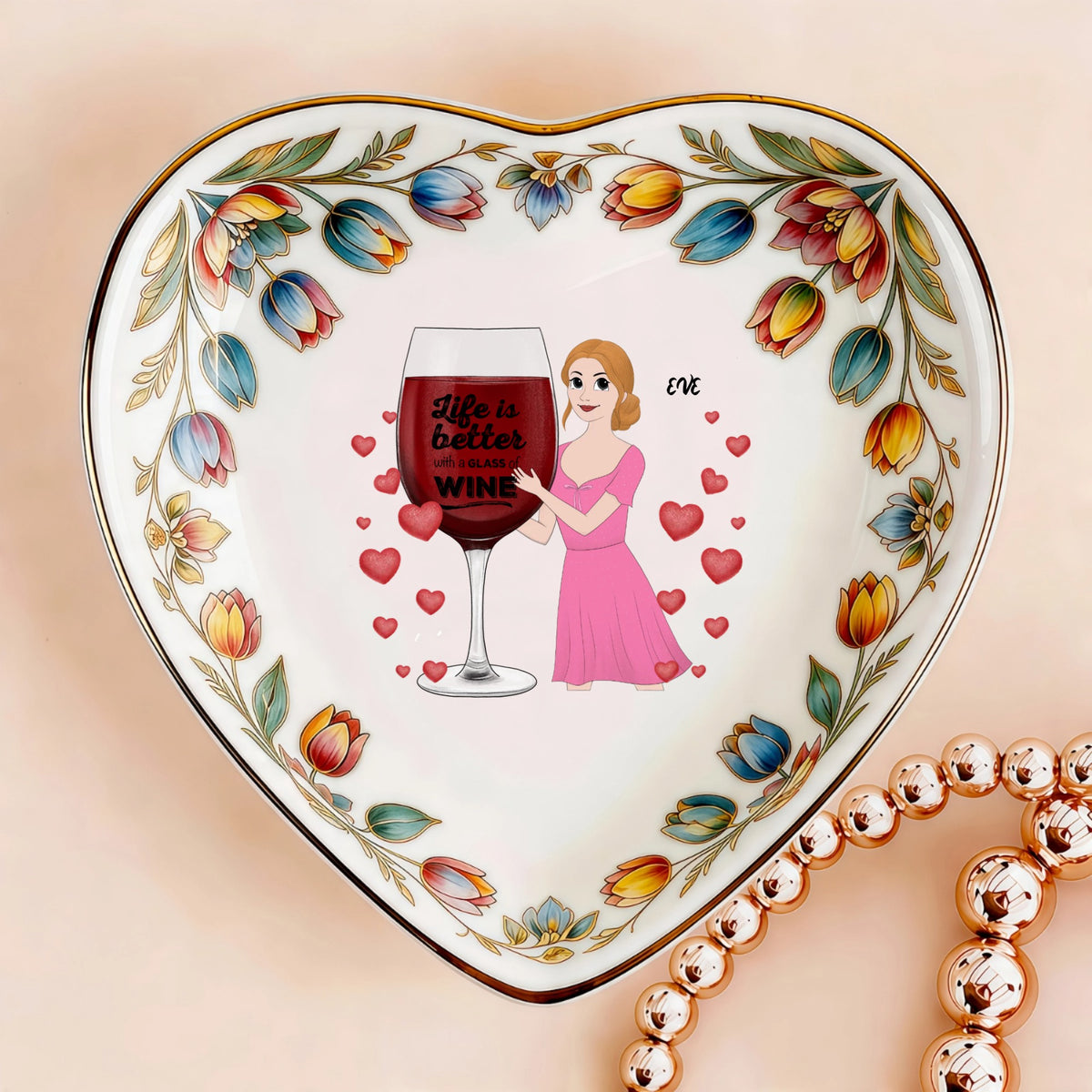 Custom  Photo Ceramic Trinket Tray with Colorful Tulip Floral Border-I'm my own valentine