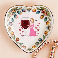 Custom  Photo Ceramic Trinket Tray with Colorful Tulip Floral Border-I'm my own valentine