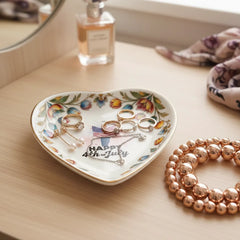 Custom  Photo Ceramic Trinket Tray with Colorful Tulip Floral Border-Happy 4th of july