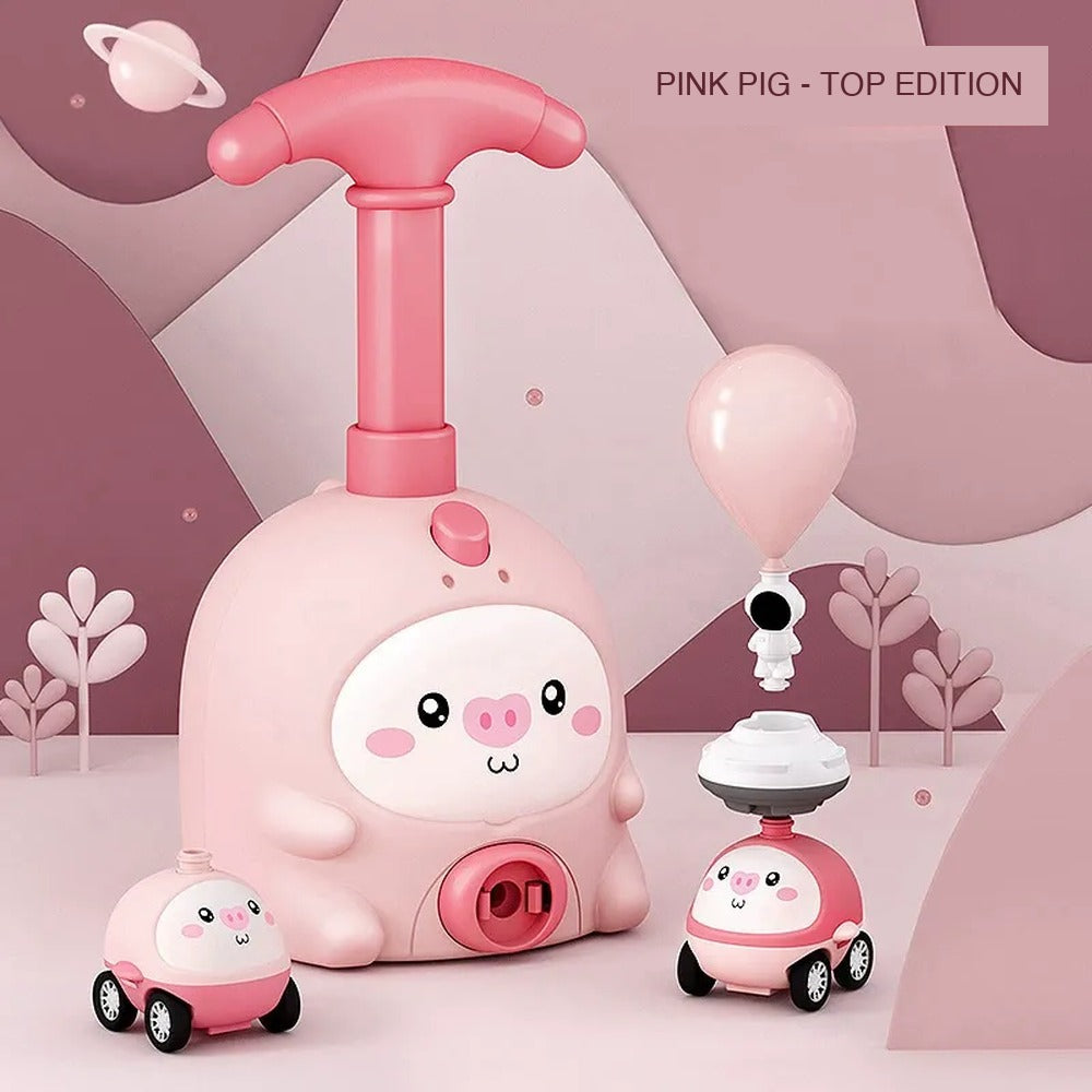 Pink Pig top edition air-powered car kit - complete balloon racer set