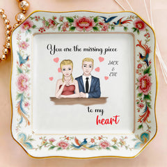Custom Photo Ceramic Trinket Tray with Elegant Floral and Phoenix Bird Border-You are the missing piece to my heart