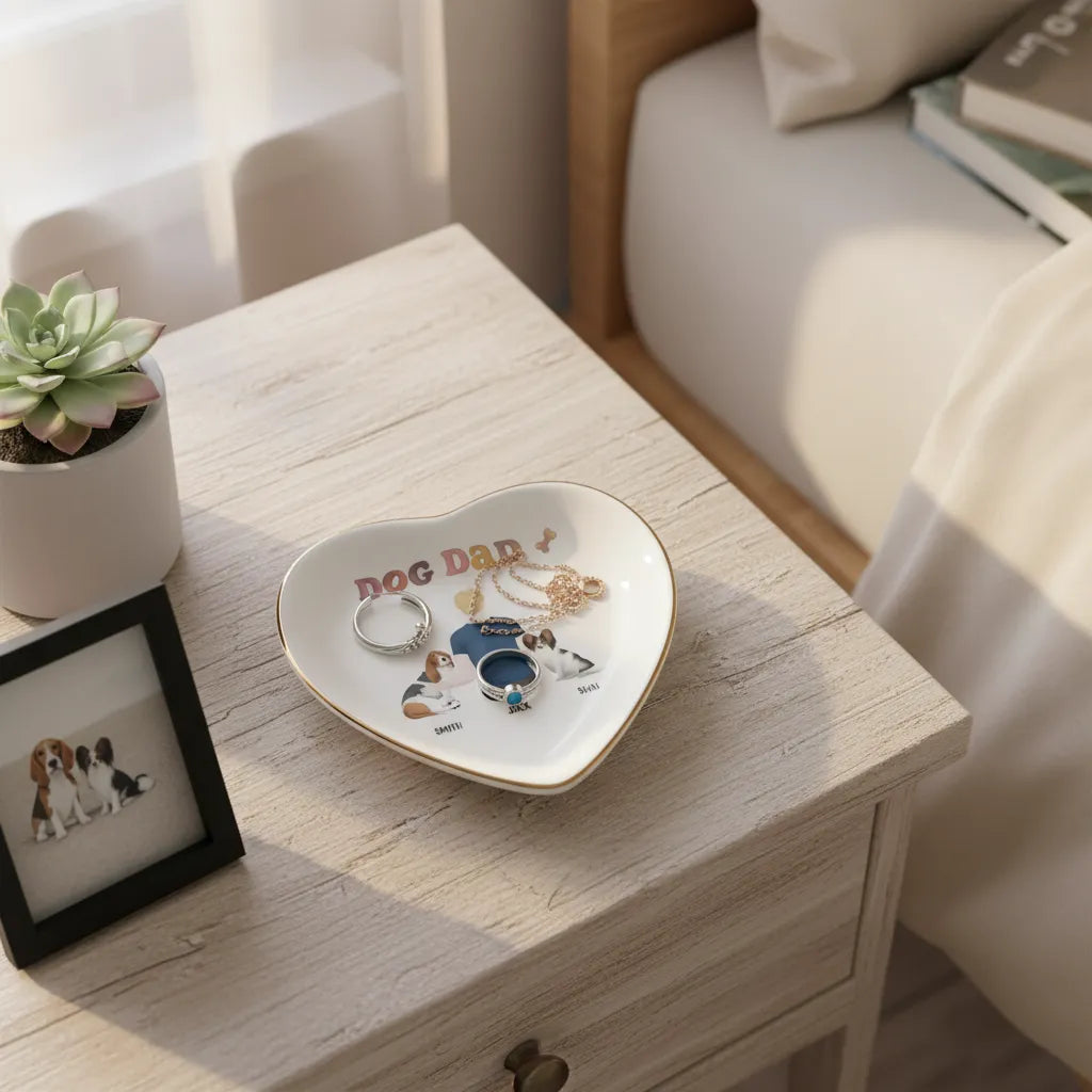 Custom Dog Dad Personalized Heart-Shaped Jewelry Tray