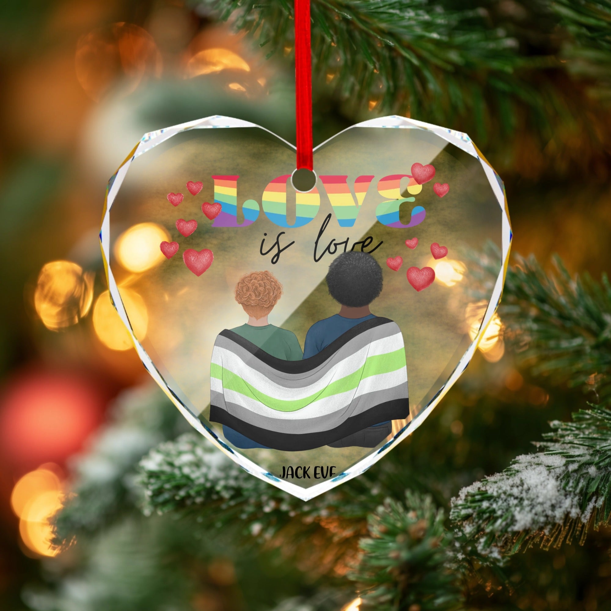 Happy pride Heart-shaped Glass Ornament