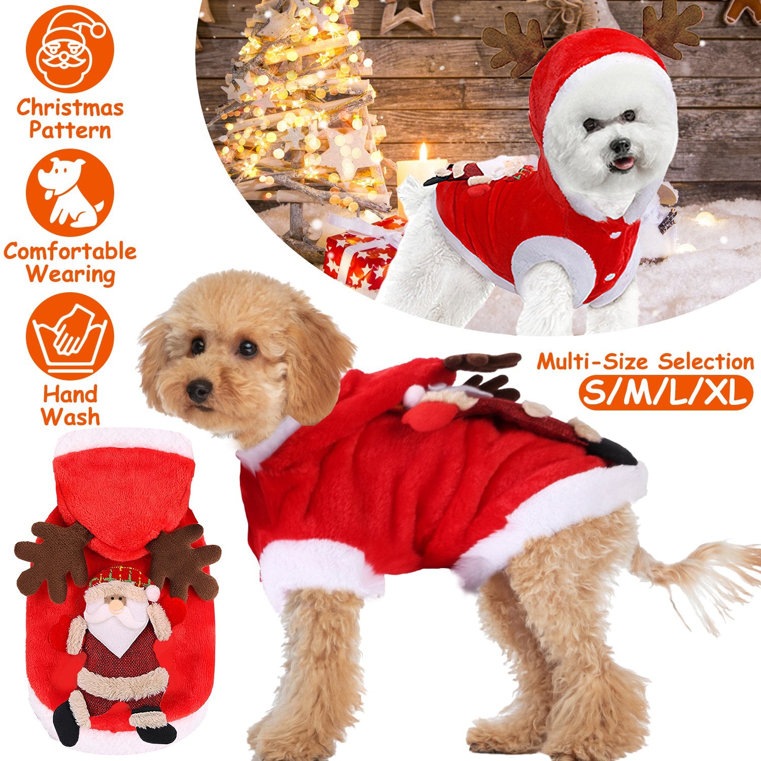 Pet Christmas Clothes Santa Claus Reindeer Antlers Costume Winter Outf