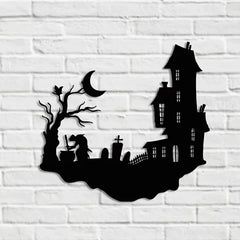 gothic iron haunted house wall art One Size