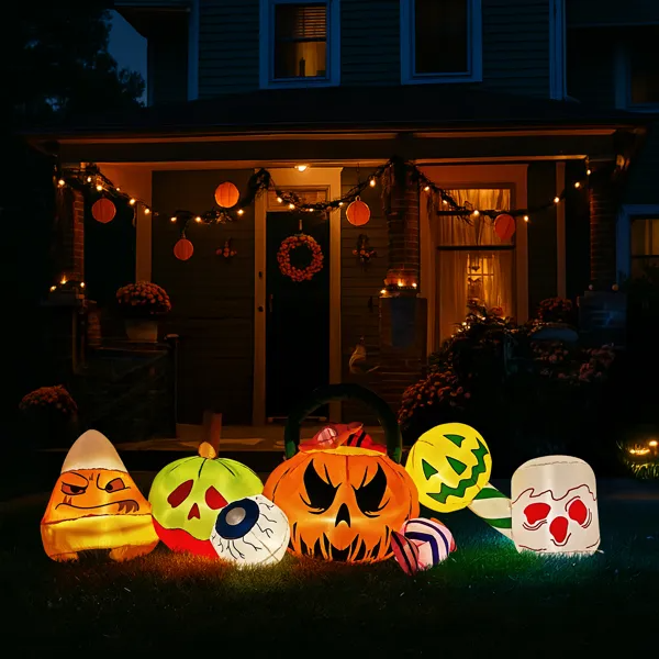 halloween inflatable with pumpkins ghosts eyeballs and candy - product photo 5 of 5
