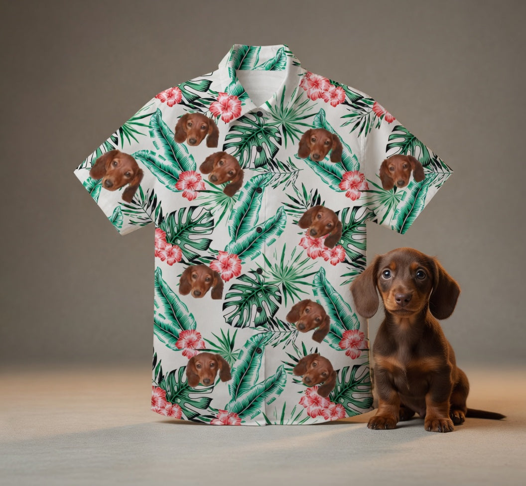 Custom Photo Hawaiian Shirt – Personalized Purple Orchid & Lush Jungle Leaf Tee – Unique DIY Exotic Summer Travel Apparel