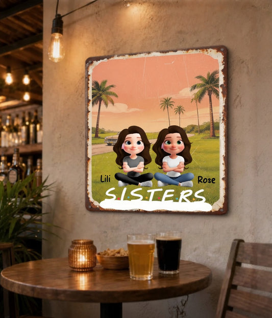 Customized retro distressed rusted-edge palm tree scene metal signboard