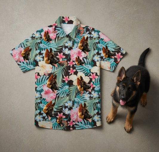 Watercolor Hibiscus & Monstera Black Hawaiian Shirt
