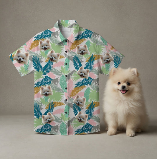 Custom Photo Hawaiian Shirt – Personalized Vintage Sepia Floral & Leaf Design – Unique DIY Retro Tropical Aesthetic Tee