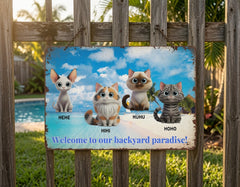 Custom Cat Names Backyard Paradise Metal Sign Beach Wall Decor