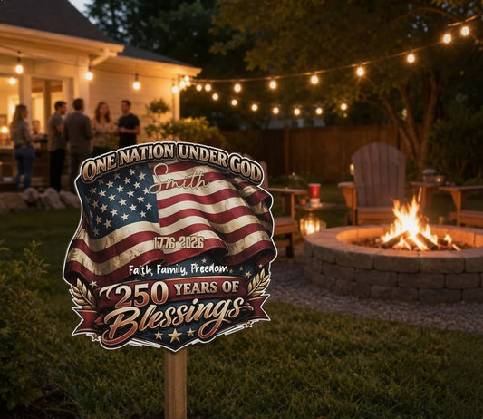 Vintage US Flag One Nation Under God 250 Years Blessings Patriotic Yard Sign