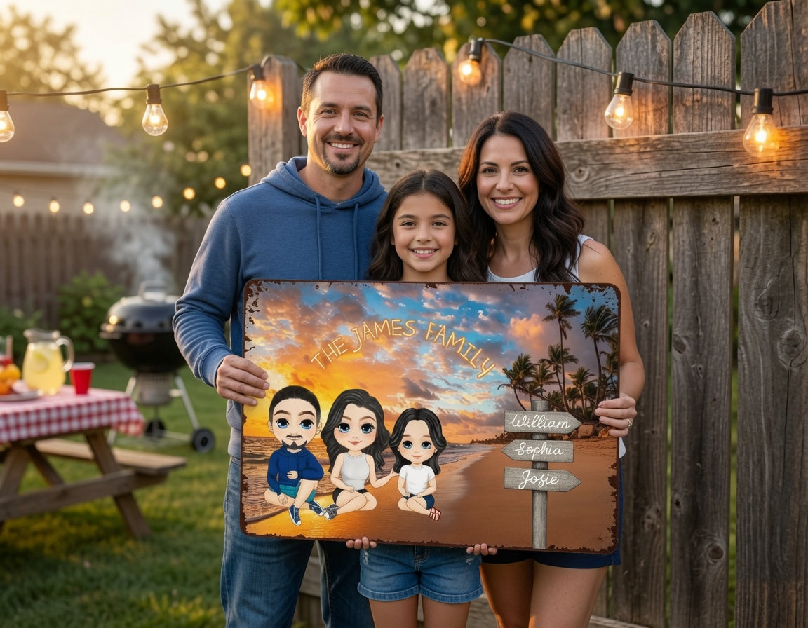 Custom Family Beach Metal Sign - Personalized Wall Decor