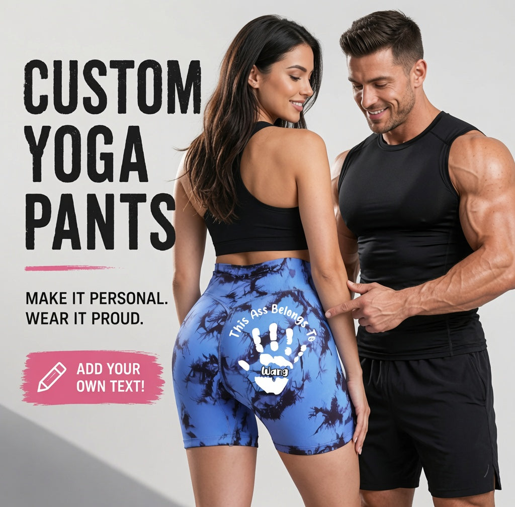 Customized handprint personalized text - Trendy Y2K Tie Dye Stretch Athletic Yoga Shorts