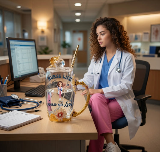 Life Saver In Cute Scrubs - Nurse Personalized Custom Enamel Flower Tea Cup With Lid & Spoon - Appreciation, Thank You Gift, Nurse Life, Doctor Life