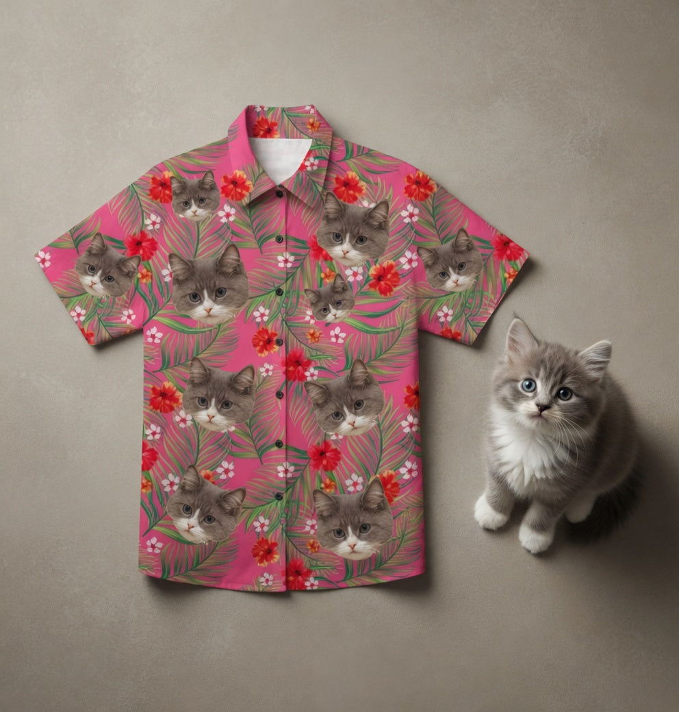 Pink Hibiscus & Palm Leaf Print Hawaiian Shirt