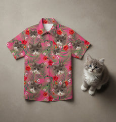 Pink Hibiscus & Palm Leaf Print Hawaiian Shirt