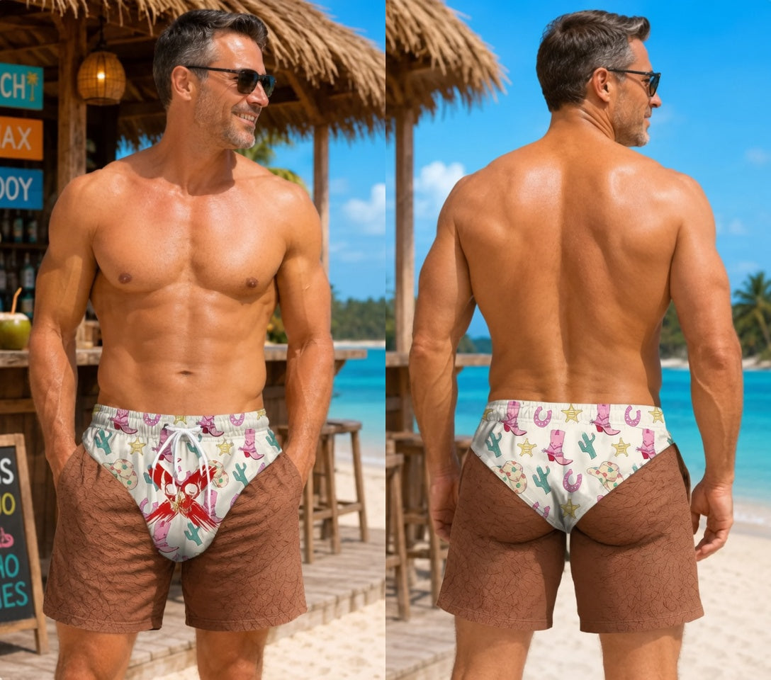 Customized Dripping Red Lips Print Men Swim Shorts- A Summer Vacation and Travel Gift for Men
