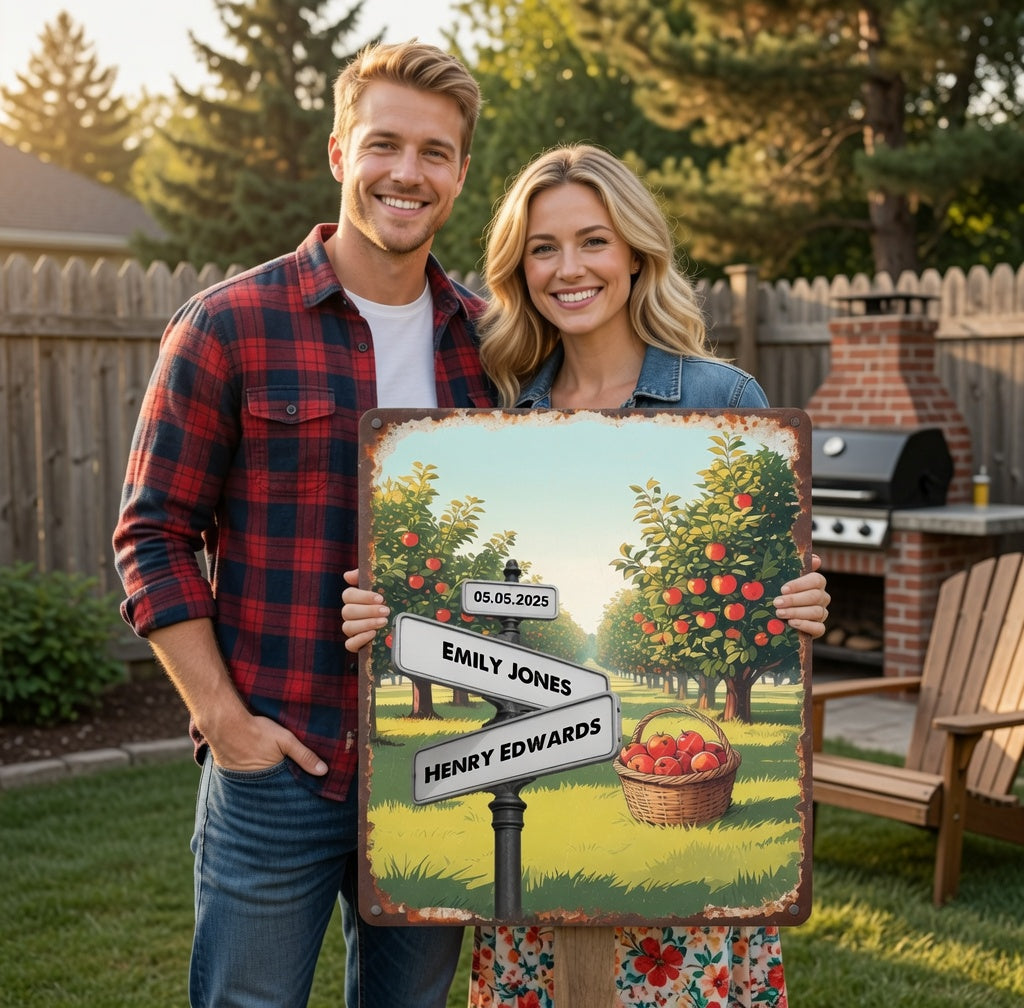 Custom Rustic Apple Orchard Fruit Basket Metal Tin Sign