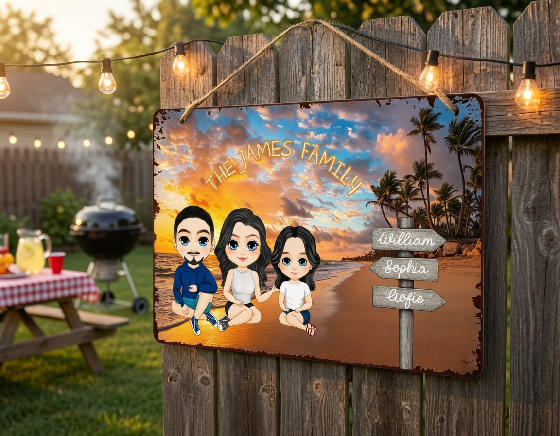 Custom Family Beach Metal Sign - Personalized Wall Decor